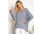 Strapsco Women's Batwing Sleeve Off Shoulder Oversized Baggy Tops Casual Sweater-Gray-8889