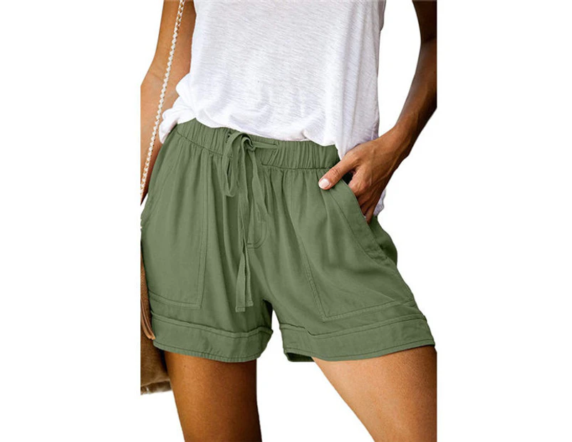 Strapsco Women Summer Shorts Drawstring Elastic Waistband Casual Beach Shorts-Army Green-ZCKZBK06