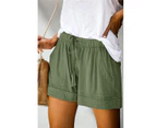 Strapsco Women Summer Shorts Drawstring Elastic Waistband Casual Beach Shorts-Army Green-ZCKZBK06
