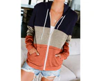 Strapsco Women Long Sleeve Zip-Up Hoodie Stitching Sweatshirt Coat-Navy-7056