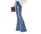 Strapsco Women Flare Jeans Elastic Waist Bell Bottom Denim Ripped Pants-Sky Blue-9026