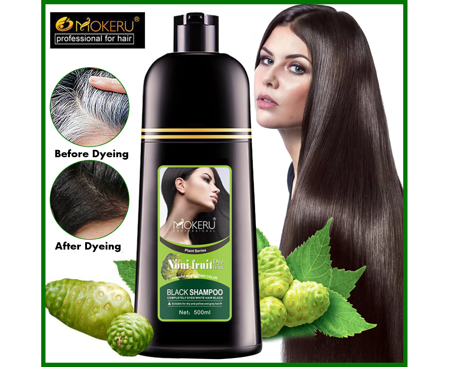Mokeru Black Shampoo Fast Hair Dye 5 Minutes Organic Natural Noni Plant  Essence 