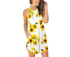 Strapsco Women's Summer Sleeveless Casual Dresses Swing Cover Up Elastic Sundress With Pockets-Yellow-490