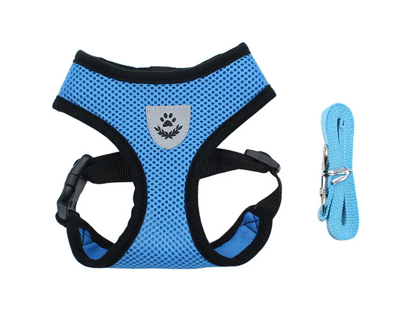 Reflective Dog Harness and Leash Set Harness Adjustable Puppy Harness cat Harness-M-Blue