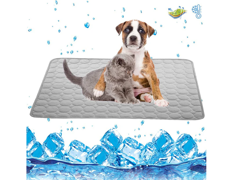 100 x 70cm Washable Dog Cooling Mat Ice Silk Pet Self Cooling Pad-Gray