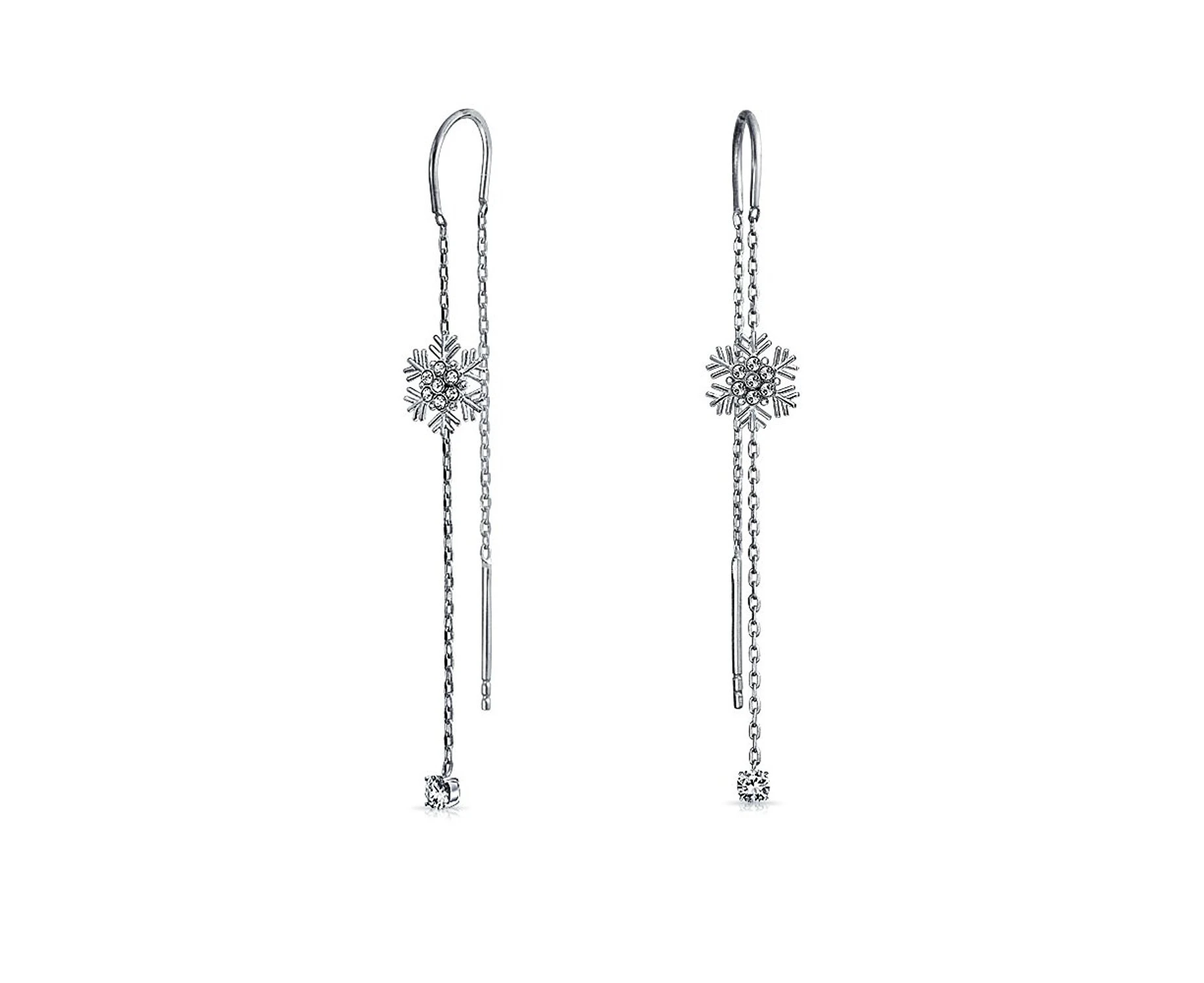 Bling Jewellery 925 Sterling Silver CZ Snowflake Ear Threader Chain Dangle Earrings