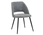 Set of 2 Grey Linen Fabric Dining Chairs Metal Legs