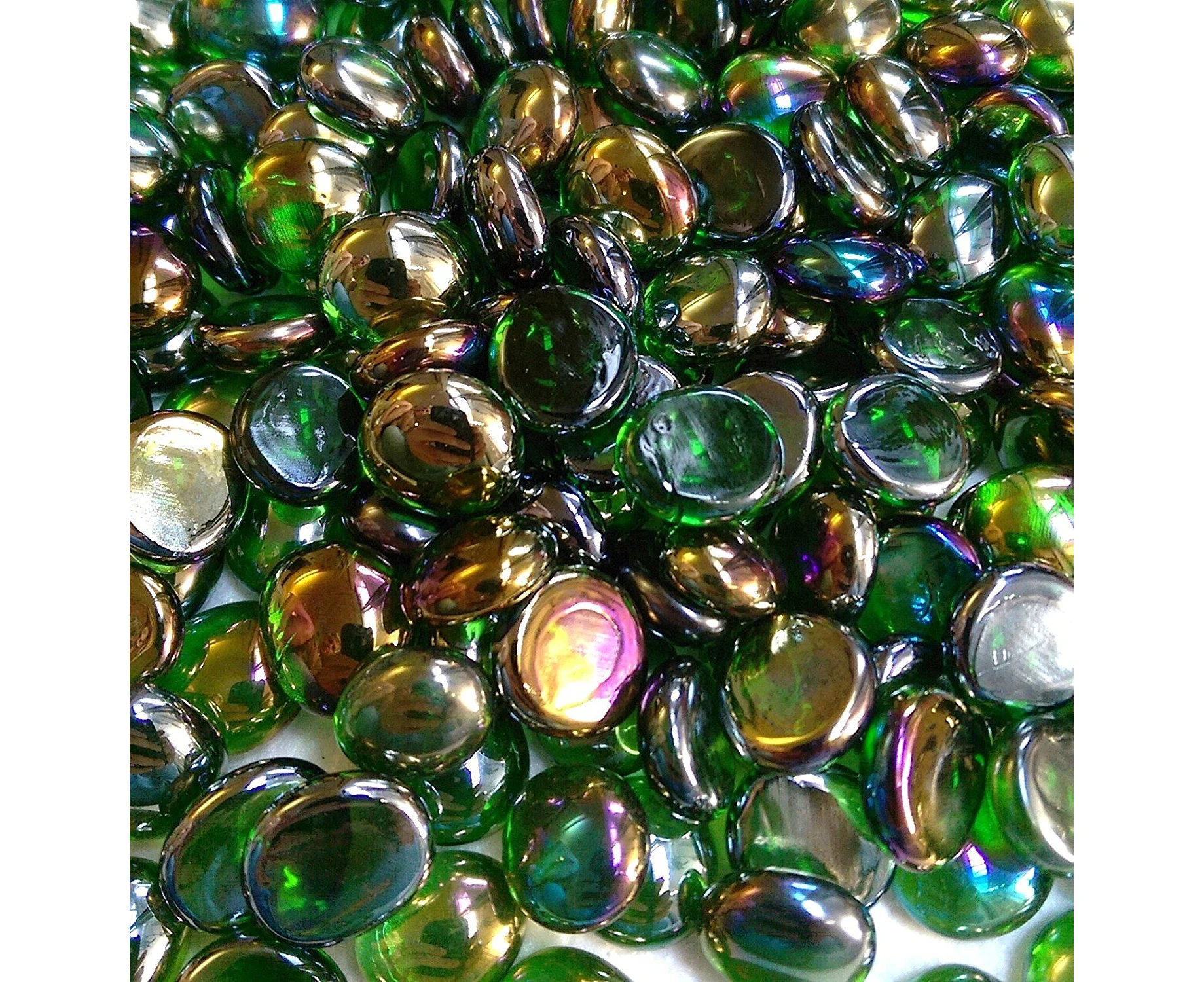 Creative Stuff Glass - 0.5kg - Green Iridized Glass Gems - Vase Fillers (14-16mm, Approx. 1/2")