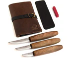 (Whittling Kit S19x) - BeaverCraft Deluxe Wood Carving Tools Kit S19x - Whittling Kit Wood Carving Knives Set with Leather Strop and Polishing Compound in