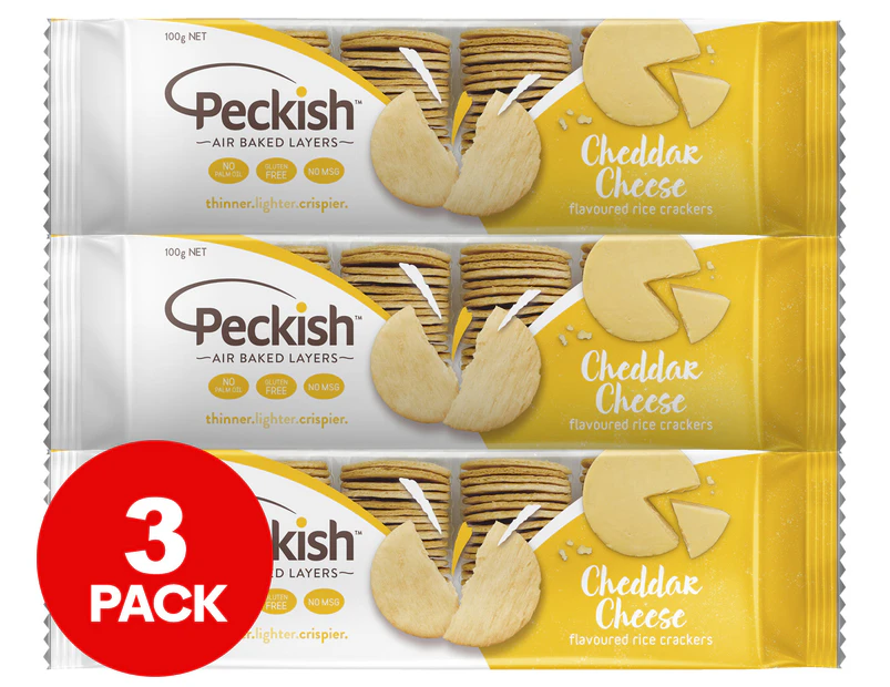 3 x Peckish Flavoured Rice Crackers Cheddar Cheese 100g