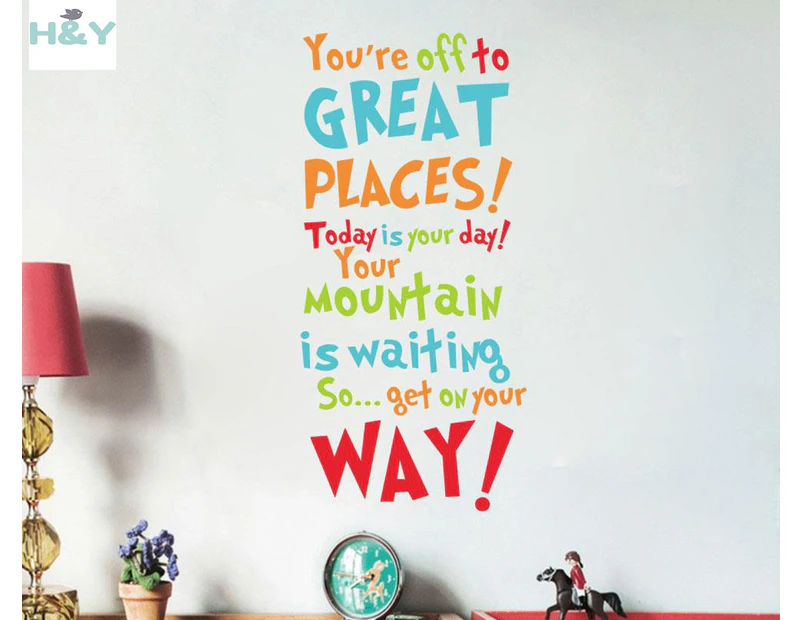 H&Y "Oh, the Places You'll Go!" Dr Seuss Small Wall Quote Sticker / Wall Decal - Multi