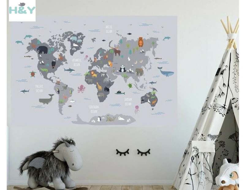 H&Y Wall Art Large Animal World Map Wall Sticker .au