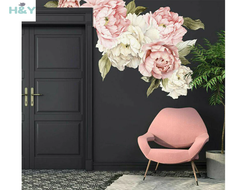H&Y Giant Peony Flower Large Wall Sticker / Wall Decal - White/Pink