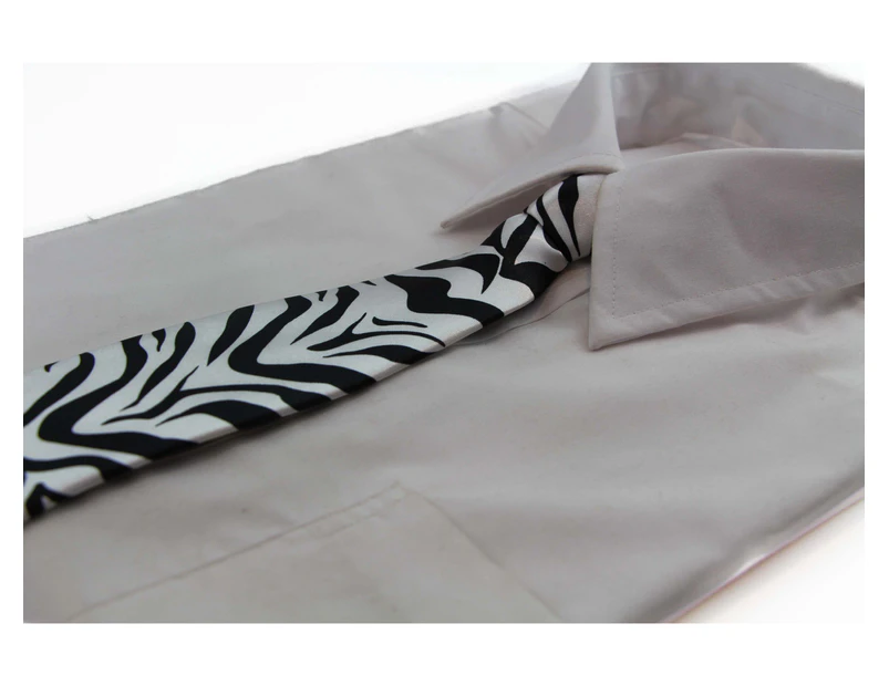 Kids Boys Black & White Patterned Elastic Neck Tie - Zebra Polyester
