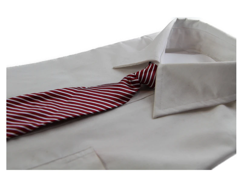 Kids Boys Dark Red & White Diagonal Patterned Elastic Neck Tie Polyester
