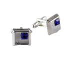 Mens Silver With Small Blue Diamond Cufflinks