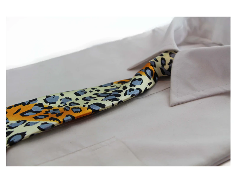 Kids Boys Multicoloured Patterned Elastic Neck Tie - Leopard Champagne Polyester