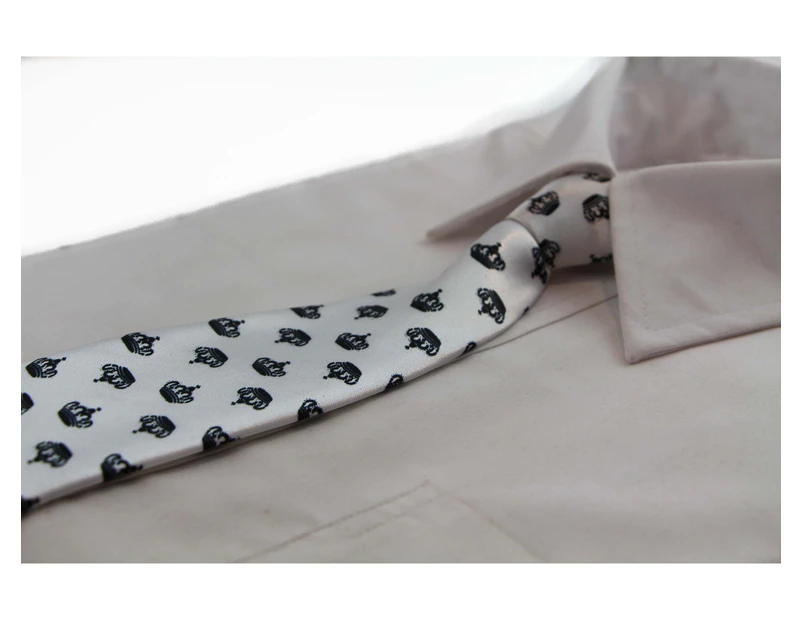Kids Boys Black & White Patterned Elastic Neck Tie - Crown Polyester