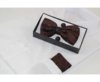 Mens Brown Paisley Matching Bow Tie, Pocket Square & Cuff Links Set Polyester