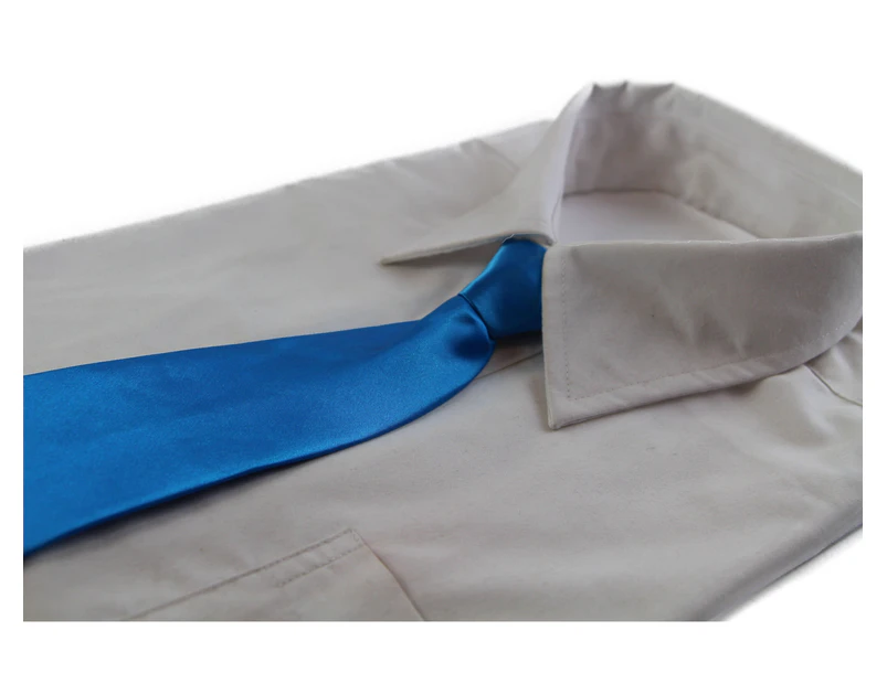 Kids Boys Santorini Blue Elastic Plain Neck Tie Polyester