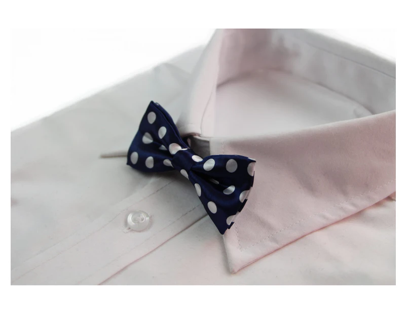 Boys Navy With White Large Polka Dots Patterned Bow Tie Polyester