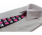 Kids Boys Black & Pink Patterned Elastic Neck Tie - Dog Heart Diamond Polyester