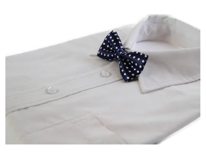 Boys Navy With White Polka Dots Patterned Bow Tie Polyester