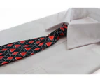 Kids Boys Black & Red Patterned Elastic Neck Tie - Playing Card Suits Polyester