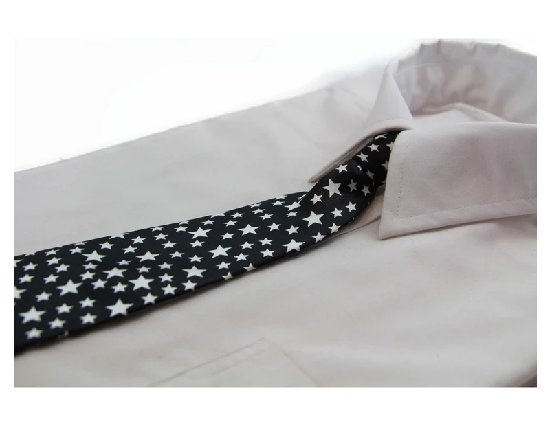 Kids Boys Black & White Patterned Elastic Neck Tie - Stars Polyester