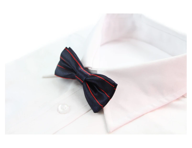 Boys Gunmetal With Red Stripes Patterned Bow Tie Polyester