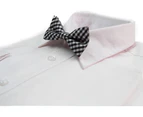 Boys Ivory, Black & Silver Tinsel Checkered Patterned Cotton Bow Tie Cotton