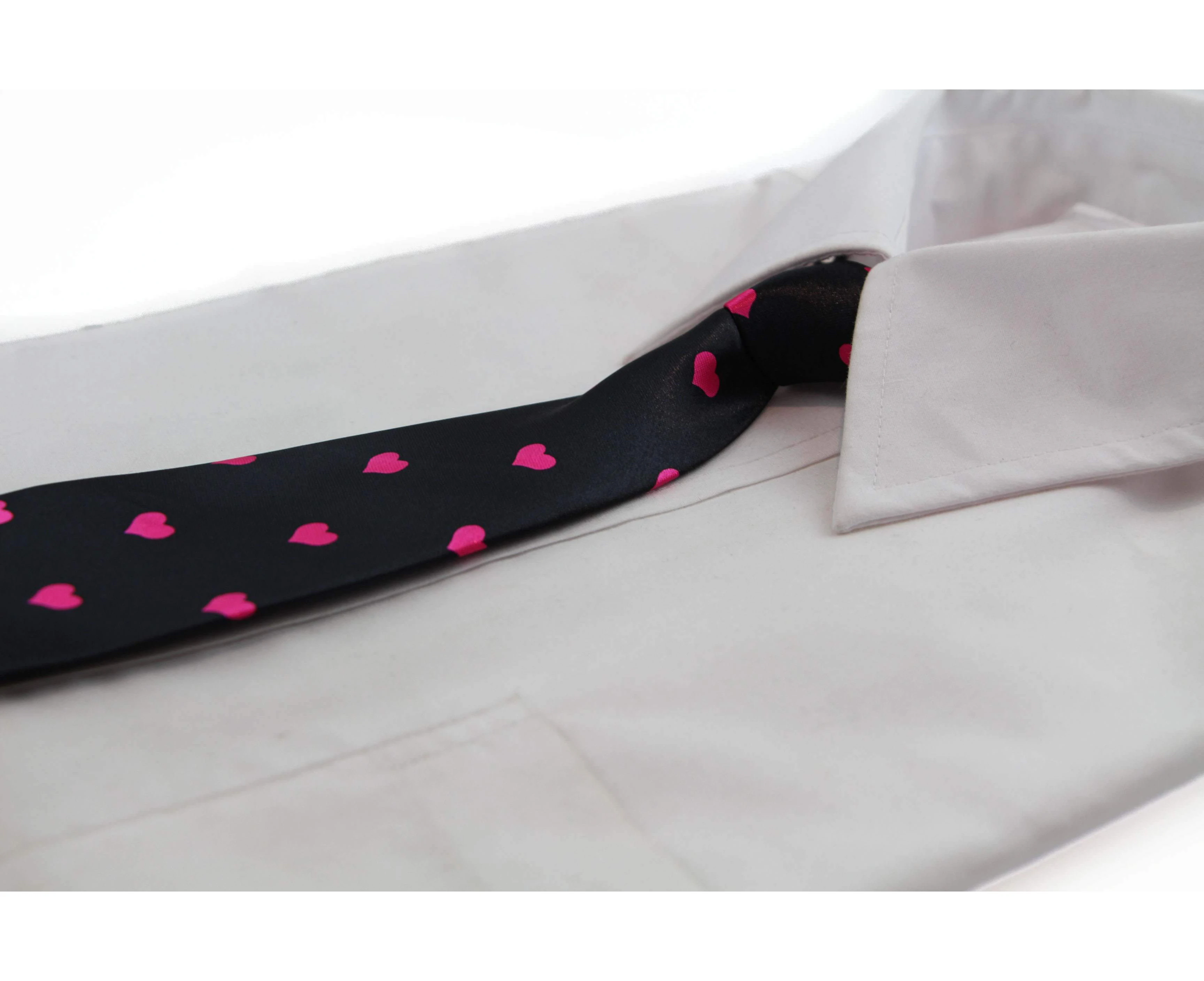 Kids Boys Black & Pink Patterned Elastic Neck Tie - Love Hearts Polyester