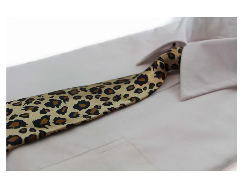 Kids Boys Gold Patterned Elastic Neck Tie - Leopard Polyester