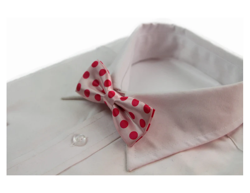 Boys Baby Pink With Hot Pink Large Polka Dots Patterned Bow Tie Polyester