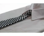 Kids Boys Black & White Patterned Elastic Neck Tie - Mini Checkers Polyester