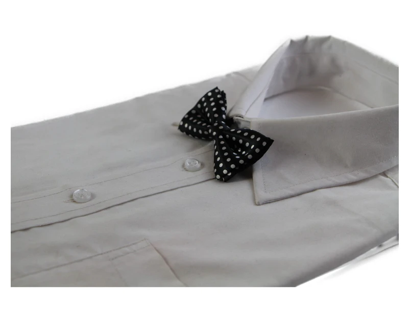 Boys Black With White Polka Dots Patterned Bow Tie Polyester
