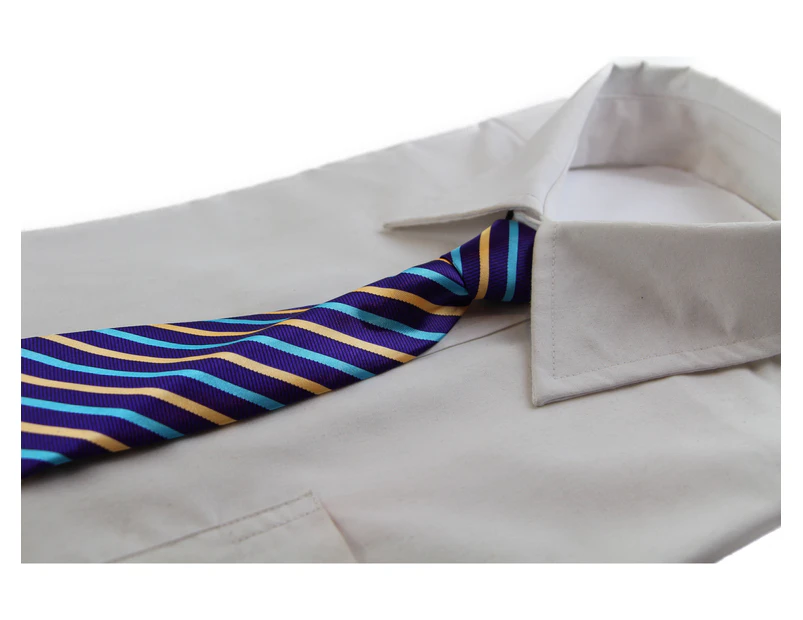 Kids Boys Purple Yellow & Light Blue Diagonal Patterned Elastic Neck Tie Polyester