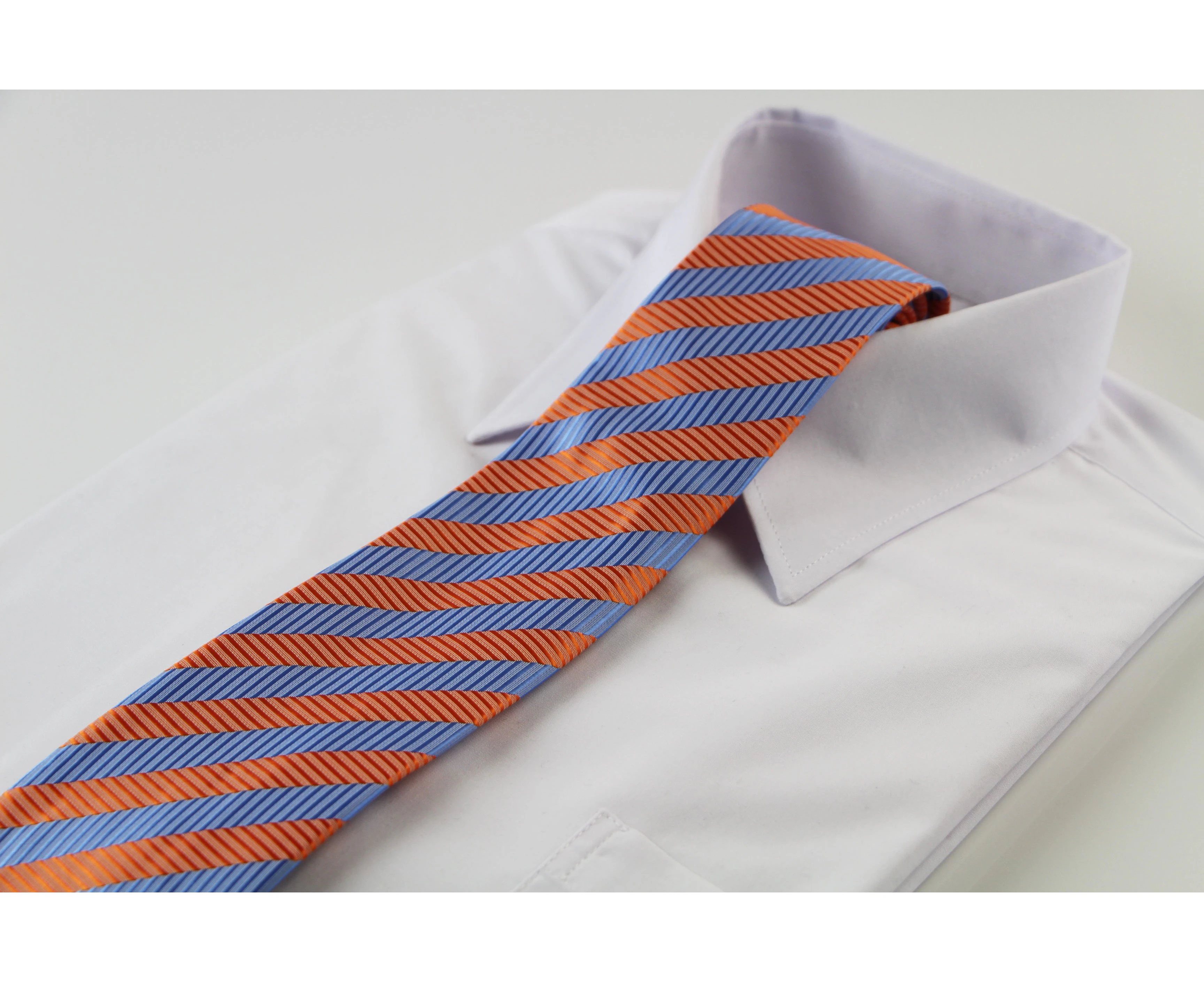 Mens Light Blue & Orange Striped Elegant Patterned 8cm Neck Tie Polyester