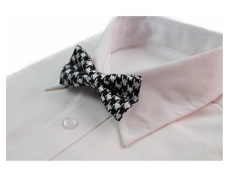 Boys White & Black Houndstooth Patterned Bow Tie Polyester