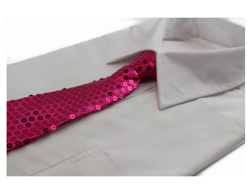 Teen Boys Kids Hot Pink Sequin Elastic Neck Tie Polyester