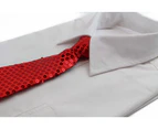 Teen Boys Kids Red Sequin Elastic Neck Tie Polyester