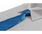 Teen Boys Kids Aqua Blue Sequin Elastic Neck Tie Polyester