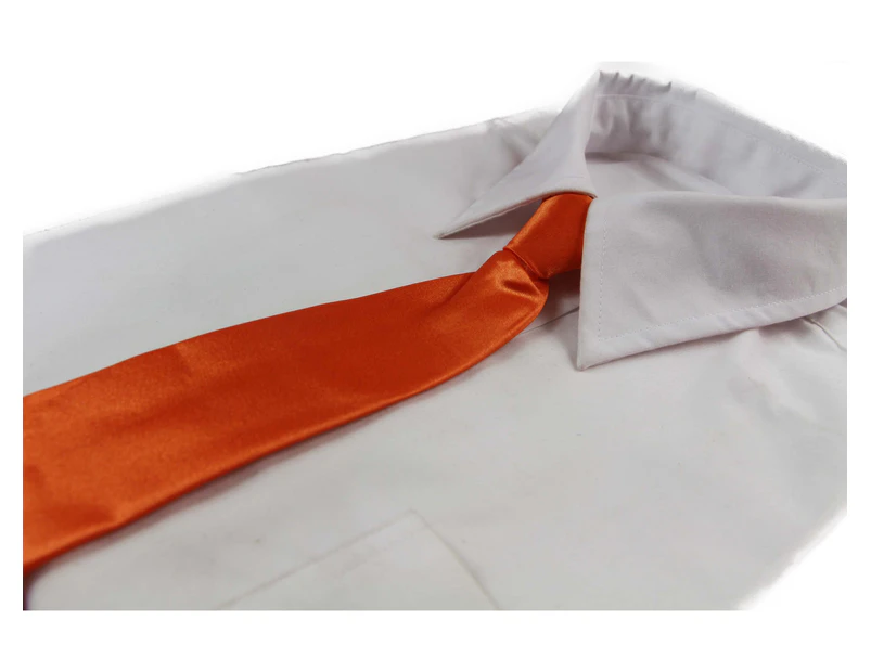 Kids Boys Orange Elastic Plain Neck Tie Polyester