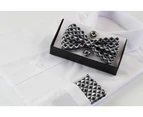 Mens Silver Diamond Matching Bow Tie, Pocket Square & Cuff Links Set Polyester