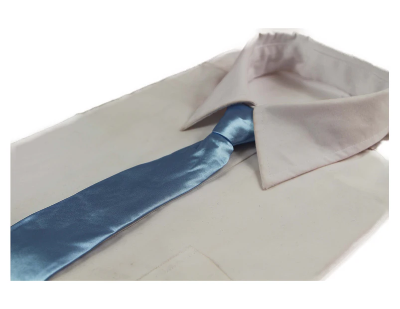 Kids Boys Light Blue Elastic Plain Neck Tie Polyester