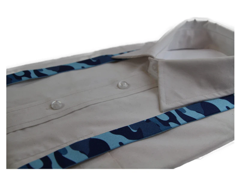 Boys Adjustable Blue Camouflage Patterned 65cm Suspenders Fabric