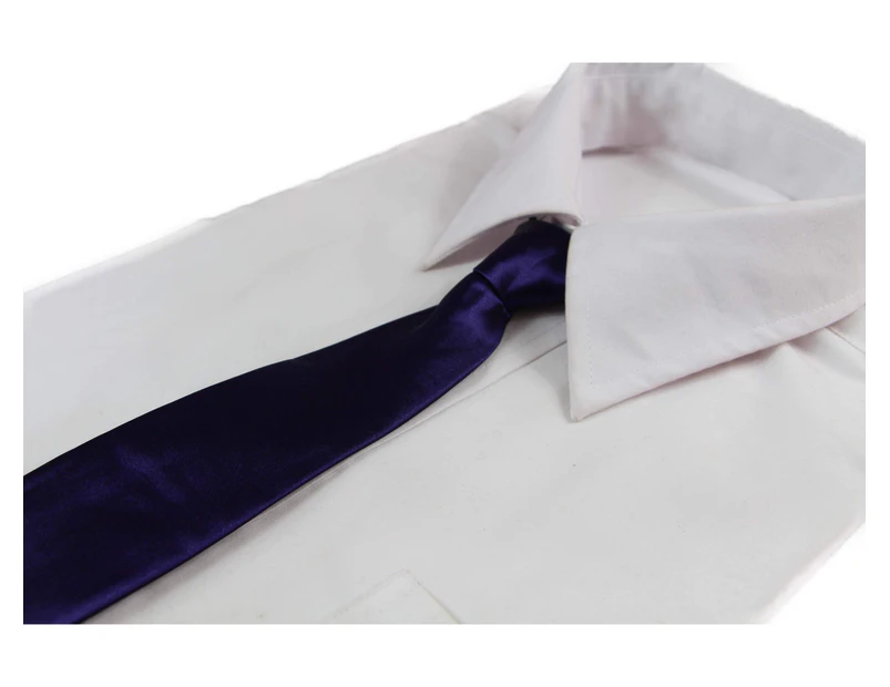Kids Boys Dark Purple Elastic Plain Neck Tie Polyester