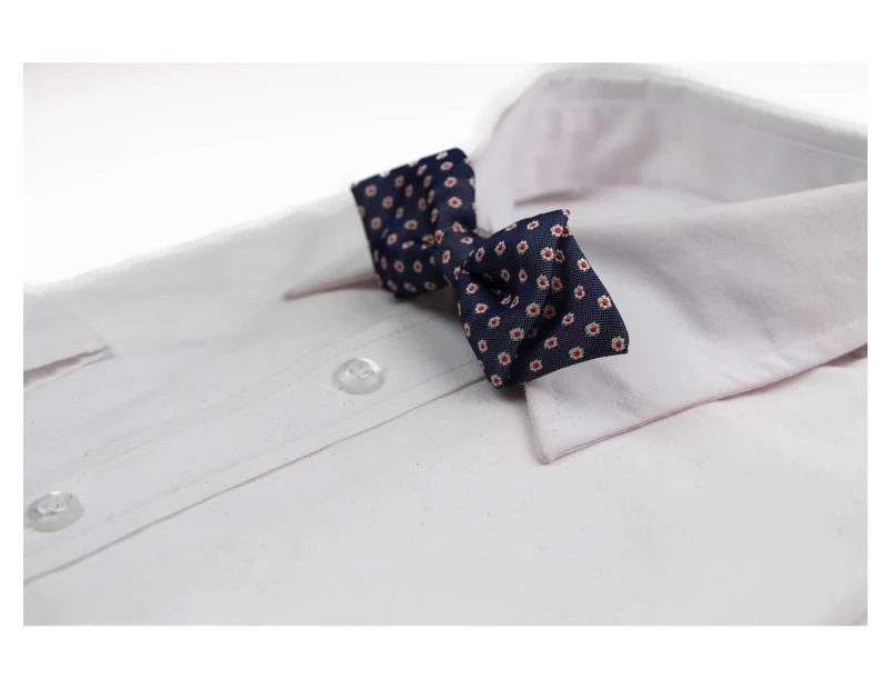 Boys Diamond Navy With White & Red Flowers Patterned Bow Tie Cotton