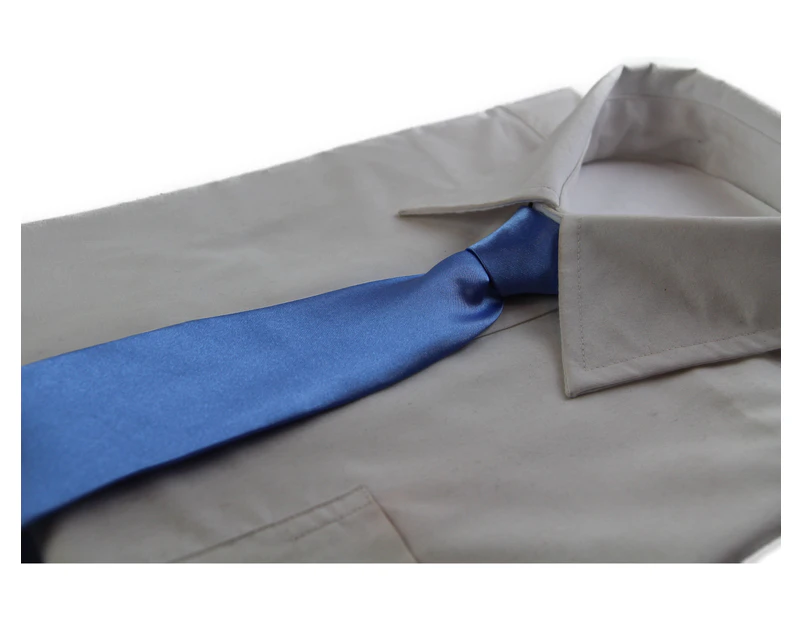 Kids Boys Cornflower Blue Elastic Plain Neck Tie Polyester