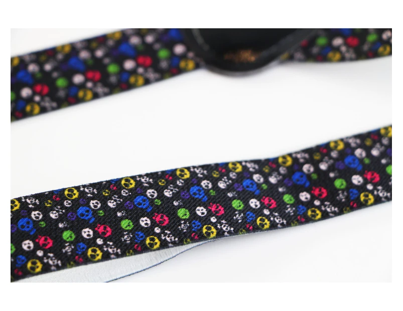 Boys Adjustable Coloured Skulls Patterned Suspenders Fabric